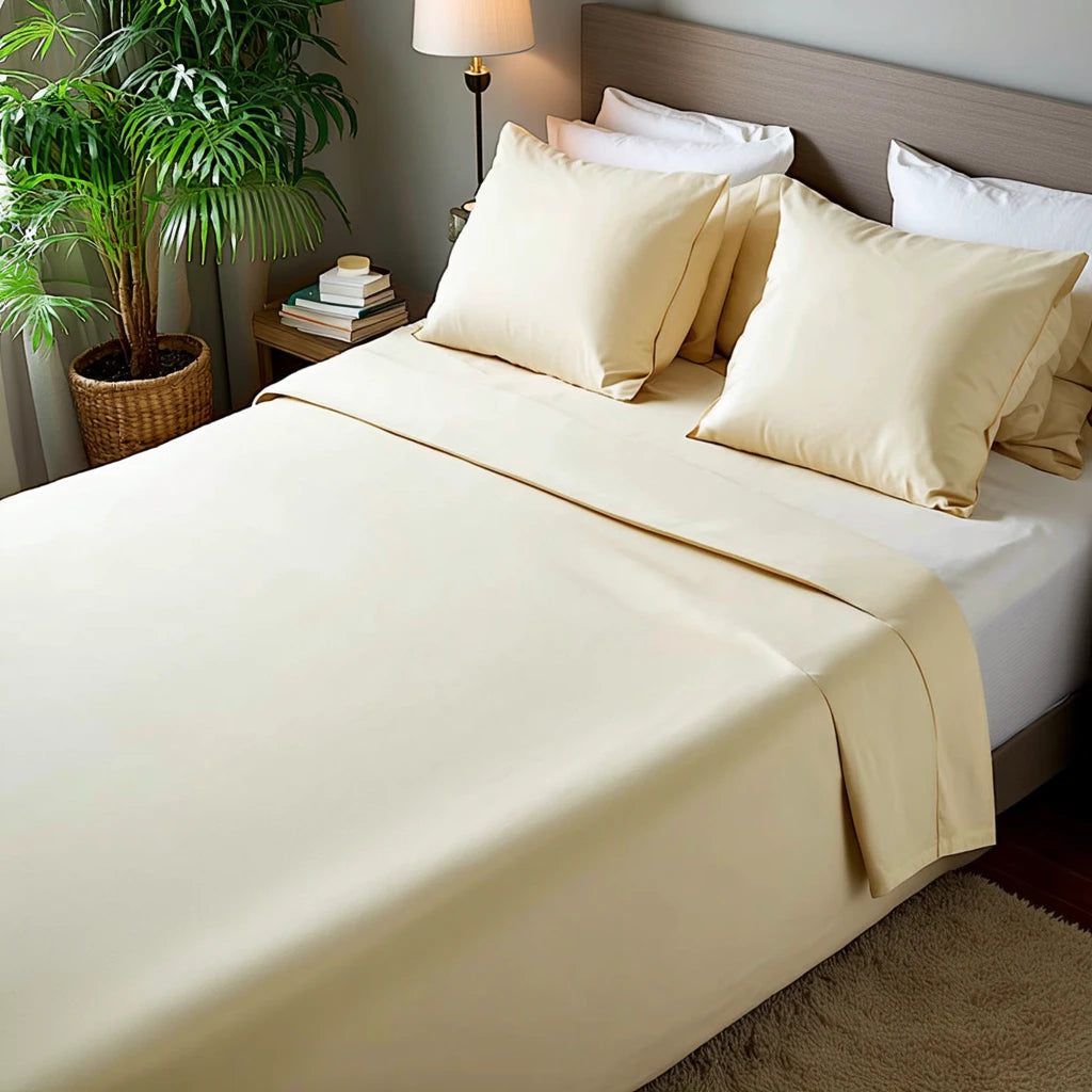 Ivory Sheet Set 4Pcs – 100% Cotton, Soft, Elegant & Durable Bedding 1000TC