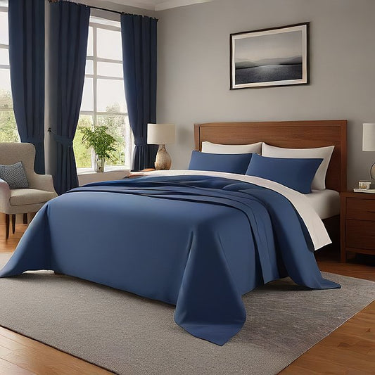 Navy Blue Sheet Set 4Pc – Soft, Durable 100% Cotton Bedding for Comfort