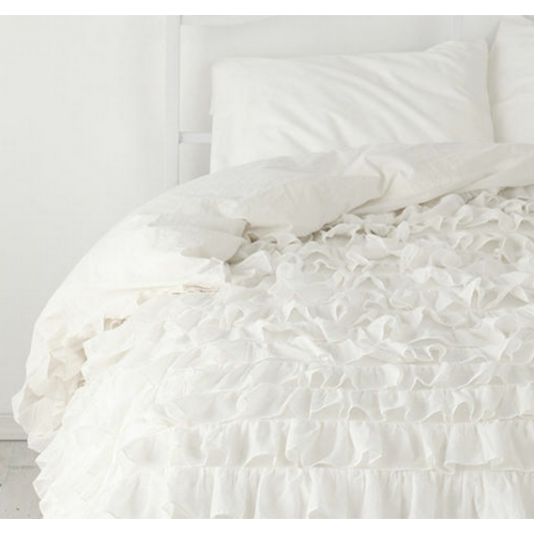 Buy 1200TC White Ruffle Duvet Cover at- Evalinens.com