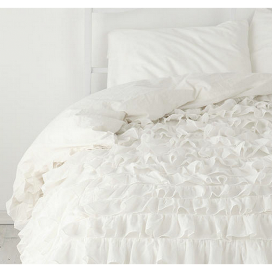 Buy 1200TC White Ruffle Duvet Cover at- Evalinens.com